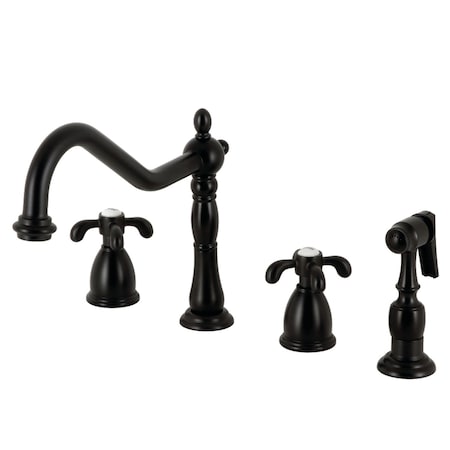 Kingston Brass Widespread Kitchen Faucet with Brass Sprayer, Matte Black KB1790TXBS